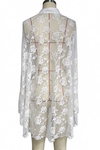 Floral Lace Mock Neck Bell Sleeve Cape