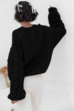 Cable Knit Crew Neck Balloon Sleeve Sweater