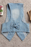 Sequin Hem Button Front Denim Vest