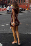 Fringe Trim Printed Sleeveless Mini Skirt Set
