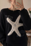 Fuzzy Star Graphic Crew Neck Sweater