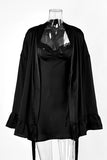 Lace Trim Satin Slip and Robe Loungewear Set
