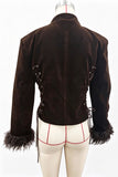 Velvet Military Button Mock Neck Coat