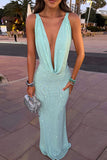 Rhinestone Open Back Maxi Casual Dress