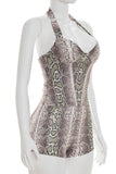 Snake Print Halter Bodycon Mini Short Set