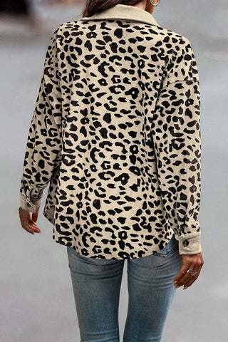 Leopard Print Ribbed Button-Front Shacket