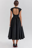 Boat Neck Cap Sleeve Fit and Flare Midi Dress