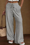 Striped Drawstring Wide-Leg Pants