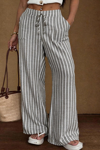 Striped Drawstring Wide-Leg Pants