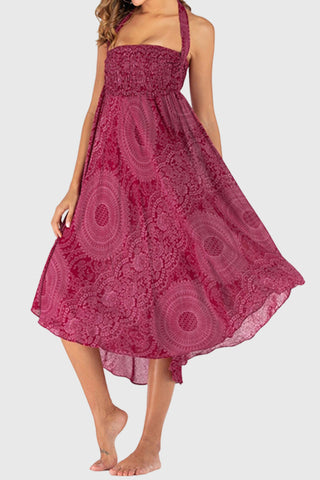 Mandala Print Tie-Waist Midi Dress