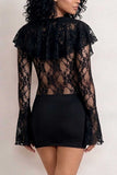Sheer Lace Ruffle V-Neck Mini Dress