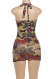 Halter Sweetheart Floral Bodycon Mini Dress