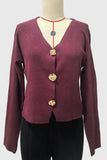 V-Neck Metallic Button Long Sleeve Cardigan