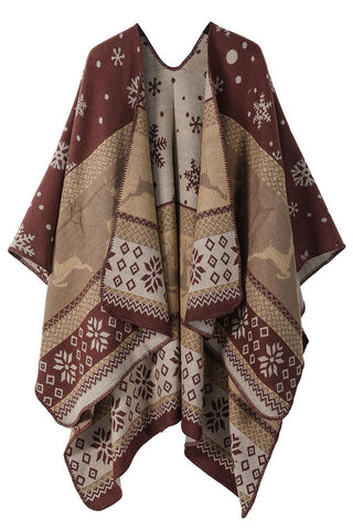 Geometric Print Open Front Knit Poncho