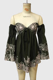 Off-Shoulder Bell Sleeve Floral Tie Front Dress