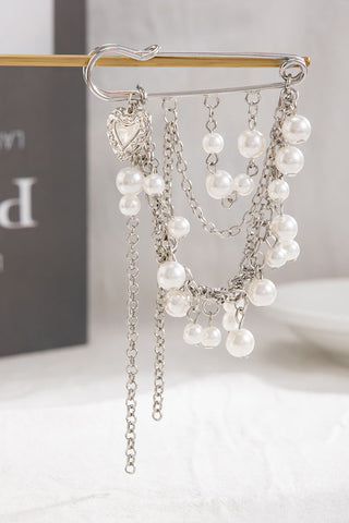 Pearl Chain Dangle Safety Pin Brooch