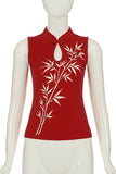 Bamboo Print Keyhole Tank Top