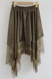 Plaid Mesh Overlay Asymmetrical Midi Skirt