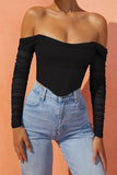Sheer Sleeve Off-Shoulder Crop Blouse