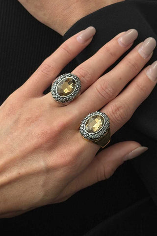 Faceted Stone Beaded Border Ring