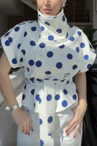 Double-Breasted Puffed Sleeve Peplum Coat