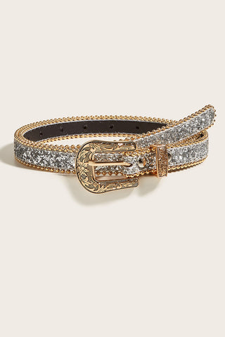 Ornate Buckle Textured Waist Belt
