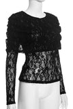 Sheer Lace Overlay Crew Neck Long Sleeve Top
