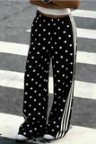 Polka Dot Side Stripe Wide-Leg Casual Pants