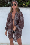 Button-Front Paisley Shirt and Skirt Set
