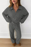 Striped Long Sleeve Collared Loungewear Set