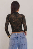 Sheer Floral Lace Mock Neck Crop Blouse
