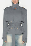 Belted Peplum Collar Coat