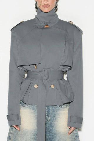 Belted Peplum Collar Coat