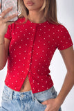 Button-Front Polka Dot T-Shirt