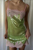 Sequin Lace Trim Slip Mini Casual Dress
