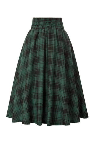 Plaid High-Waist Button Midi Skirt