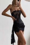 Sheer Lace Strapless Corset Mini Dress
