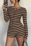 Striped Button-Front Long Sleeve Short Set