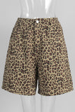 Leopard Print Denim Shorts
