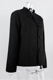 Frog Button Stand Collar Long Sleeve Blazer