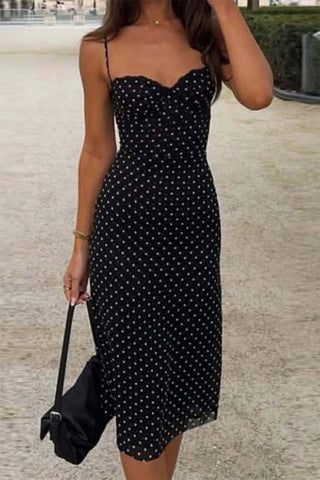 Polka Dot Mesh Midi Dress