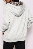 Leopard Detail Zip Front Hoodie