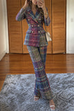 Plaid Double-Breasted Blazer Pants Set