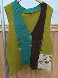 Color-Block Knit Button-Front V-Neck Vest