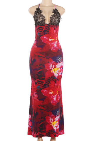 Floral Bodycon Open-Back Dress