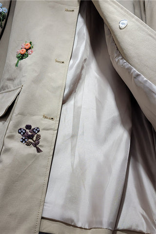 Floral Ribbed Collar Button-Front Coat