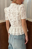 Lace Mandarin Collar Peplum Top
