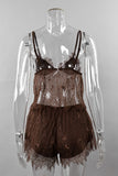 Sheer Lace Spaghetti Strap Pajama Set