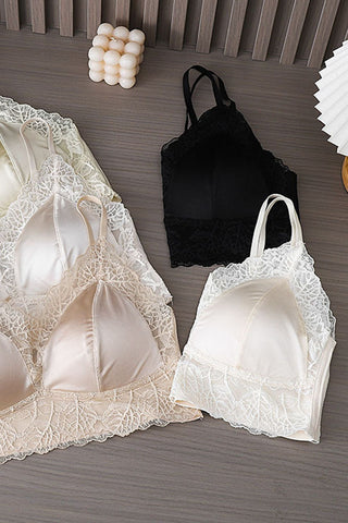 Lace Trim Satin Spaghetti Strap Bralette