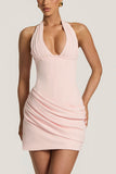 Ruched Halter Bodycon Mini Dress